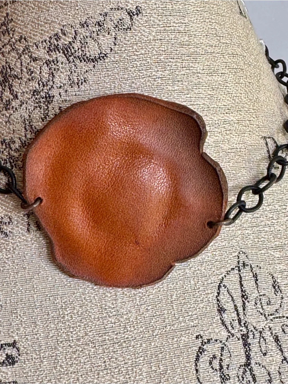 Hand Crafted Tan Floral Leather Pendant Necklace